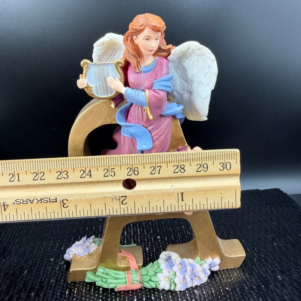 Lenox 2004 Angel with Lyre Letter A Figurine Gold Initial Floral Monogram Figure